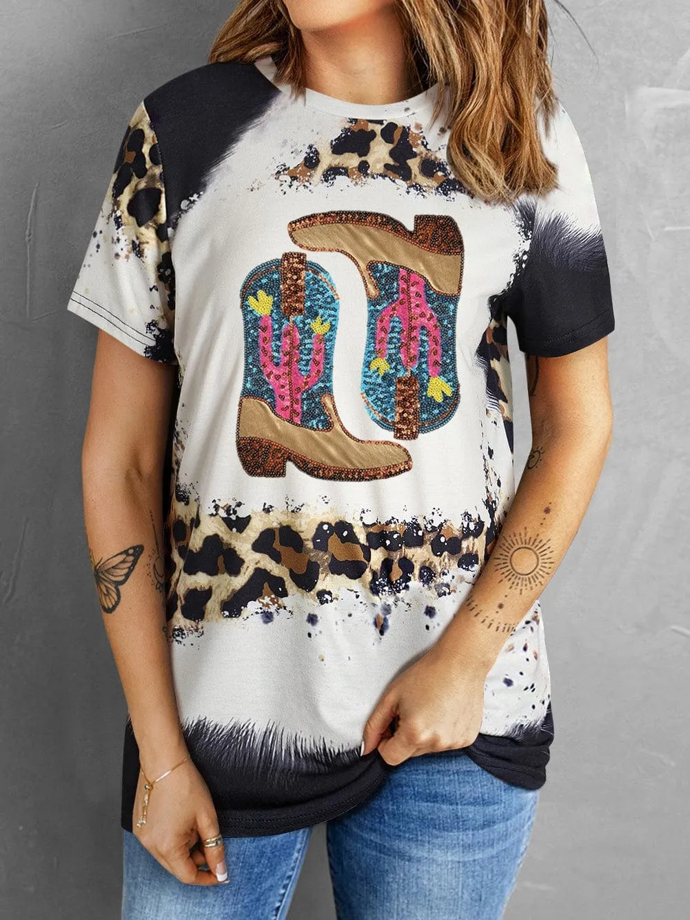 Artistic Tie-Dye Shirt with Handcrafted Cowboy Boots Design
