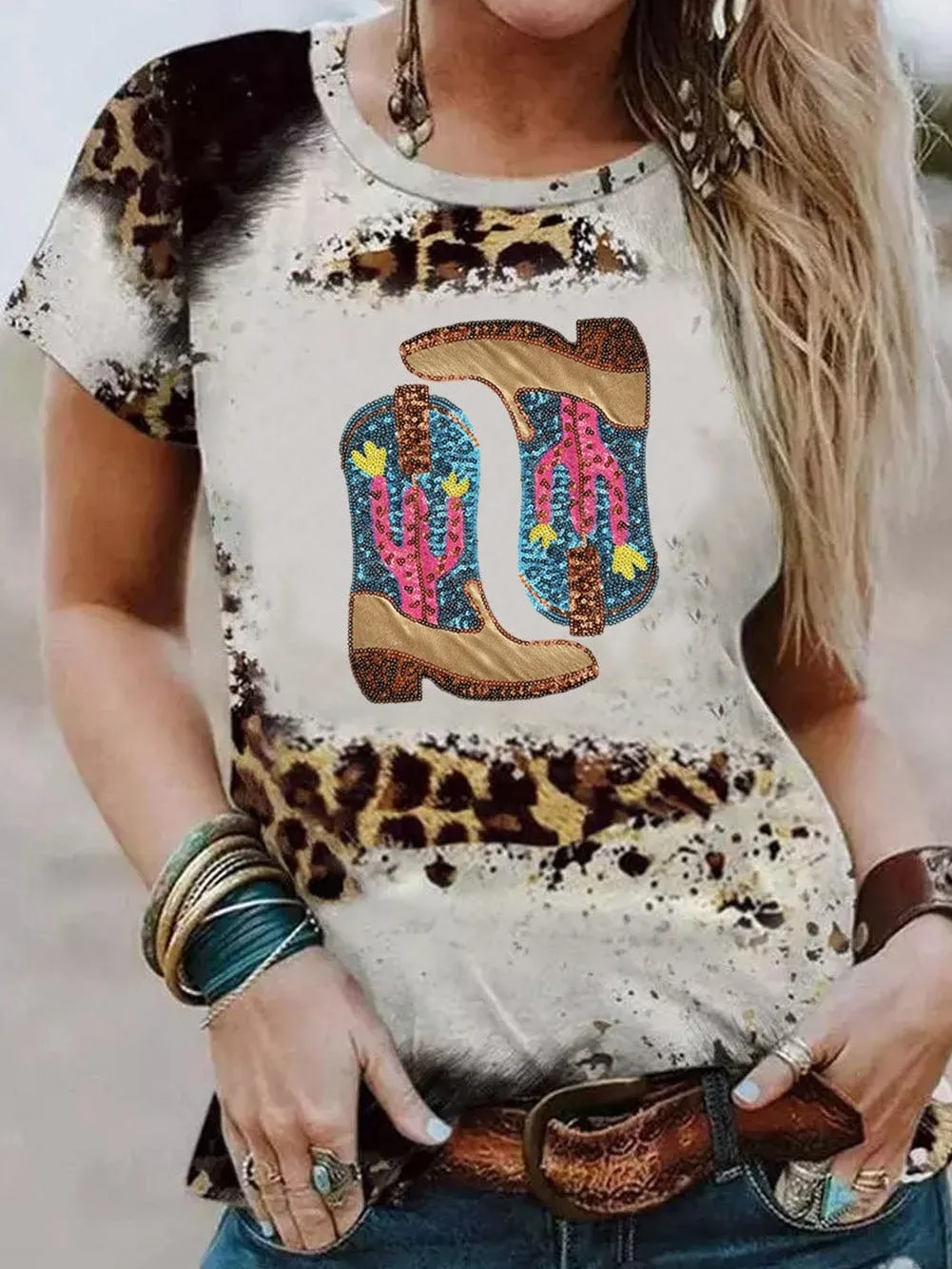 Artistic Tie-Dye Shirt with Handcrafted Cowboy Boots Design