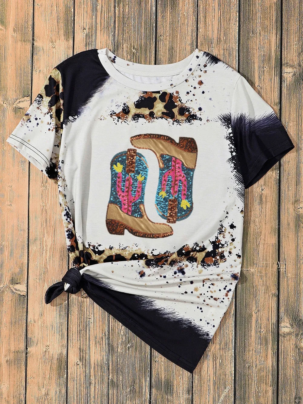 Artistic Tie-Dye Shirt with Handcrafted Cowboy Boots Design