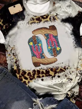 Artistic Tie-Dye Shirt with Handcrafted Cowboy Boots Design
