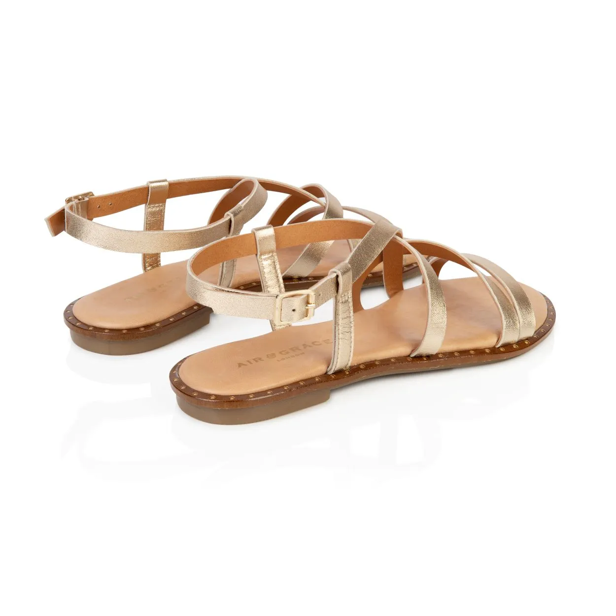Athena: Gold Leather Strappy Sandals
