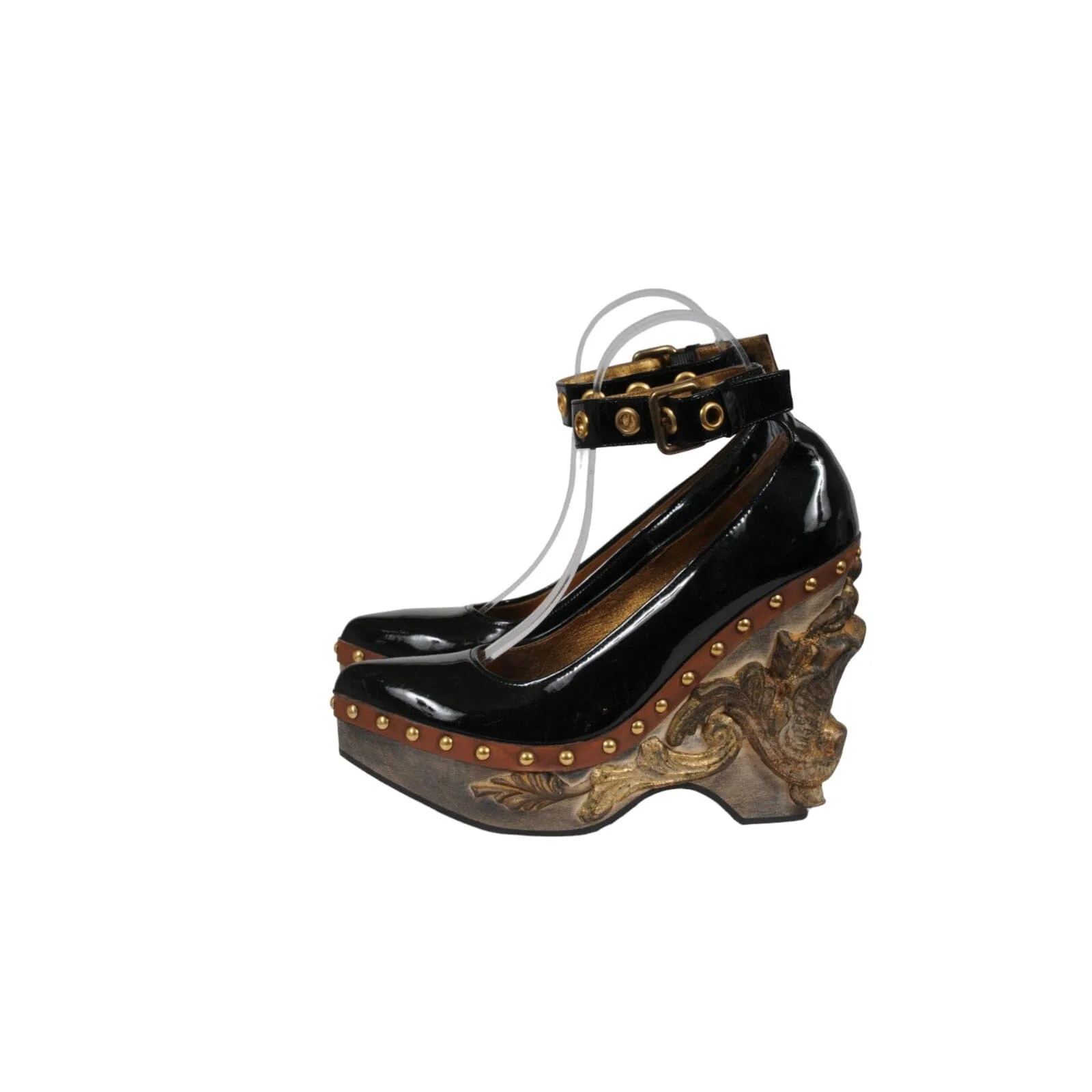 Baroque Venice Runway Wedge Heels US 7 IT 37 Black Patent Leather