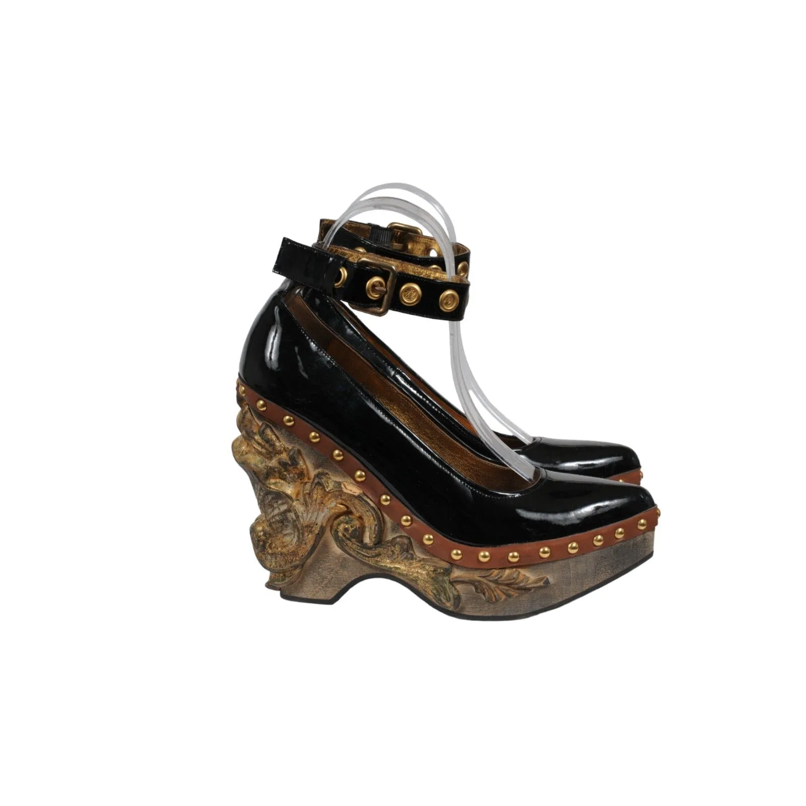 Baroque Venice Runway Wedge Heels US 7 IT 37 Black Patent Leather