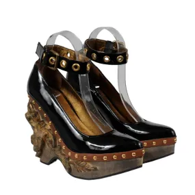 Baroque Venice Runway Wedge Heels US 7 IT 37 Black Patent Leather