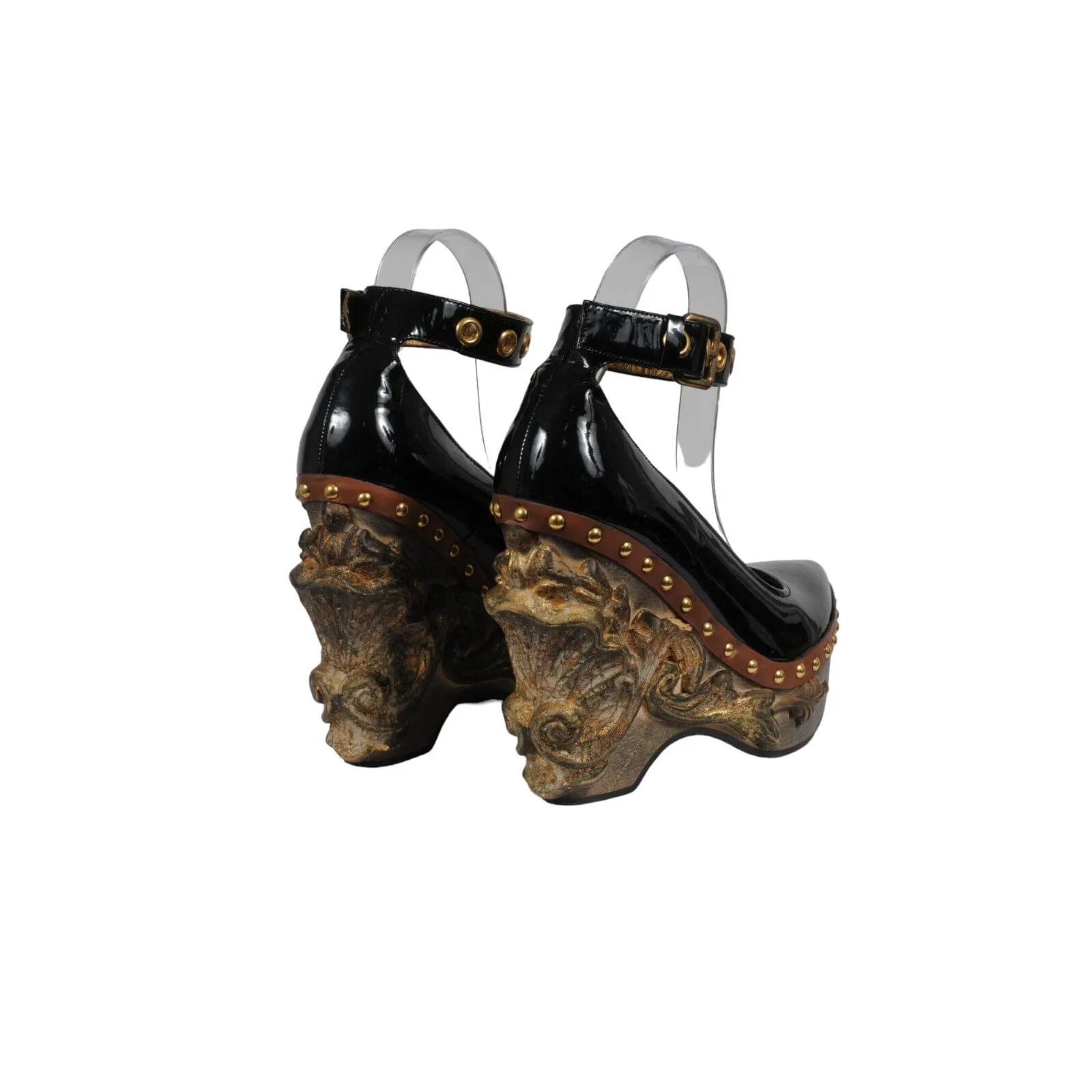 Baroque Venice Runway Wedge Heels US 7 IT 37 Black Patent Leather