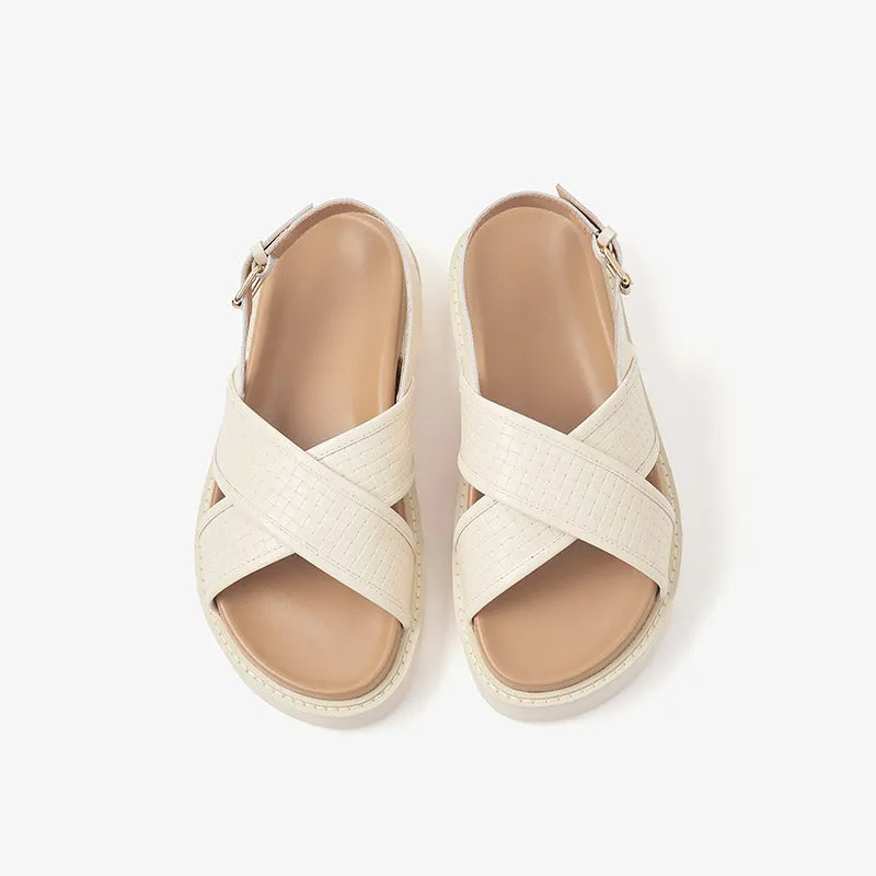 BeauToday Leather Cross Over Strap Back Chunky Sandals