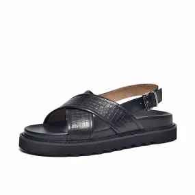 BeauToday Leather Cross Over Strap Back Chunky Sandals
