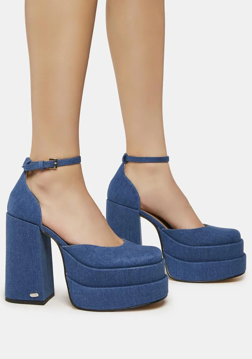 Charlie Denim Platform Heels