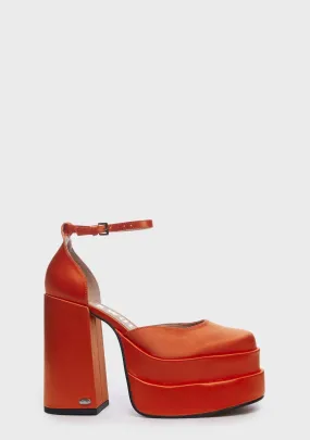 Charlie Satin Platform Heels - Orange