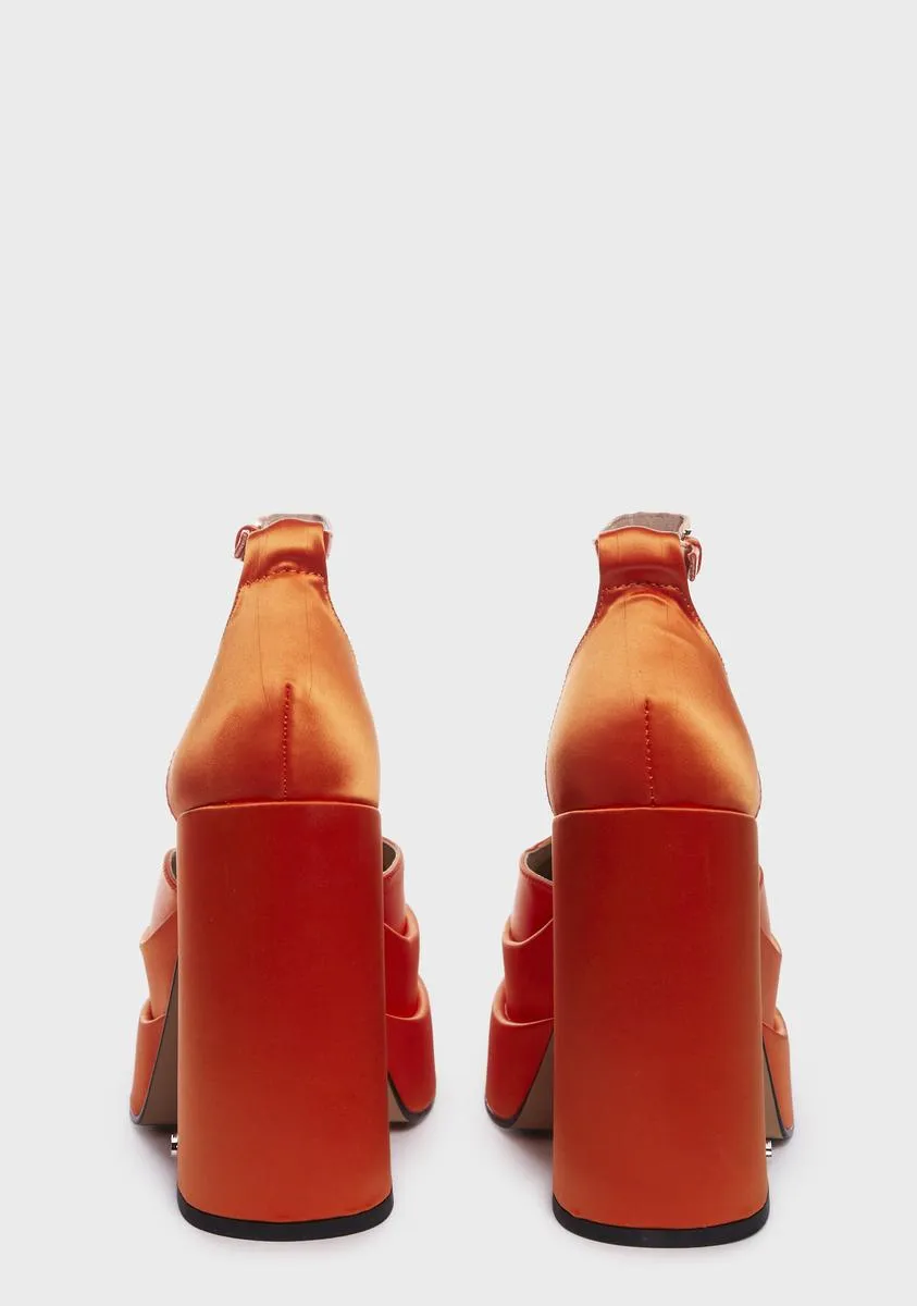 Charlie Satin Platform Heels - Orange