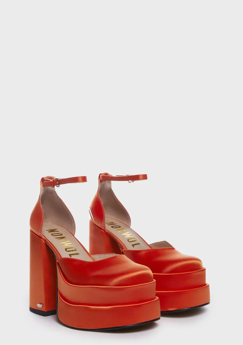 Charlie Satin Platform Heels - Orange