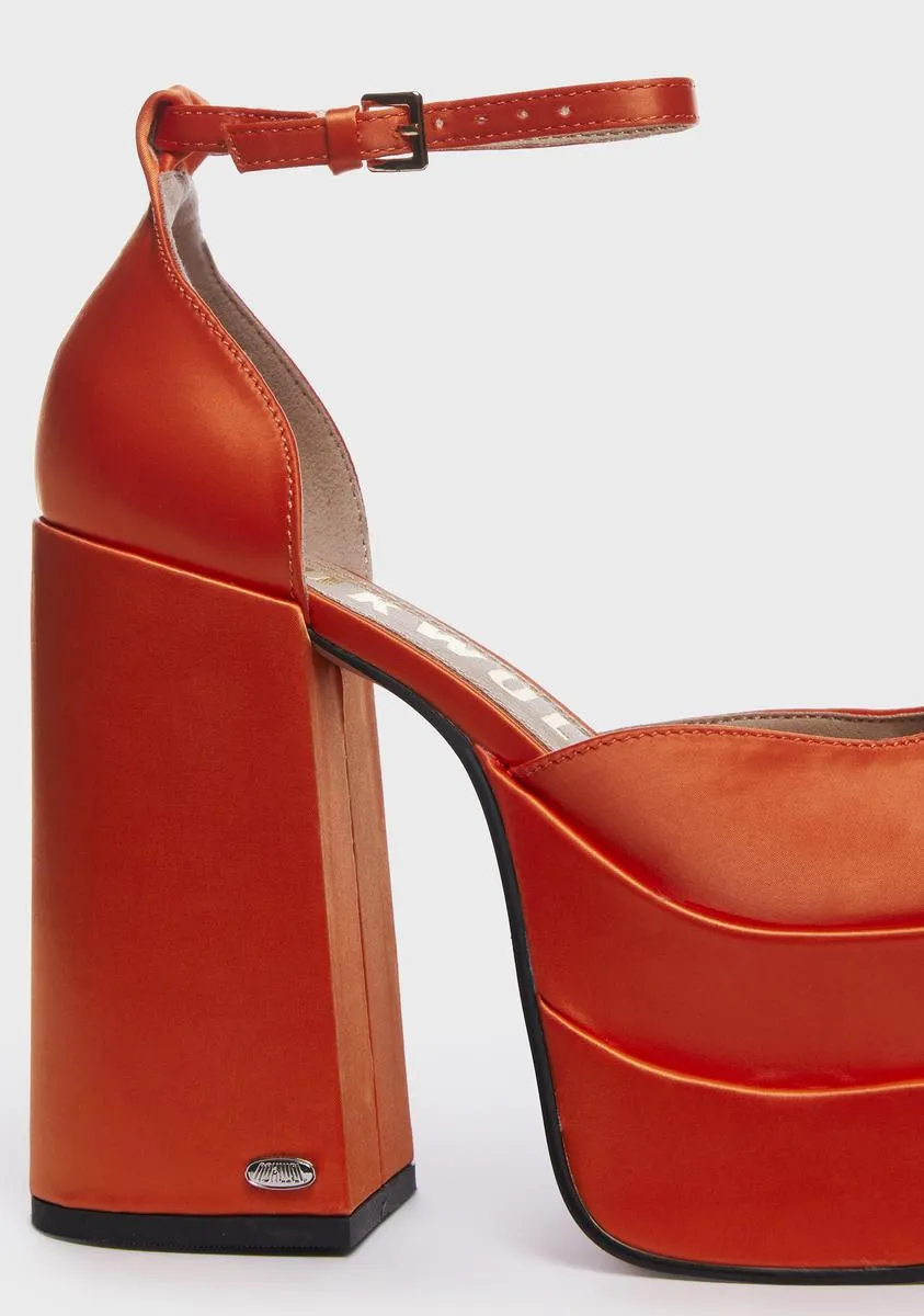 Charlie Satin Platform Heels - Orange
