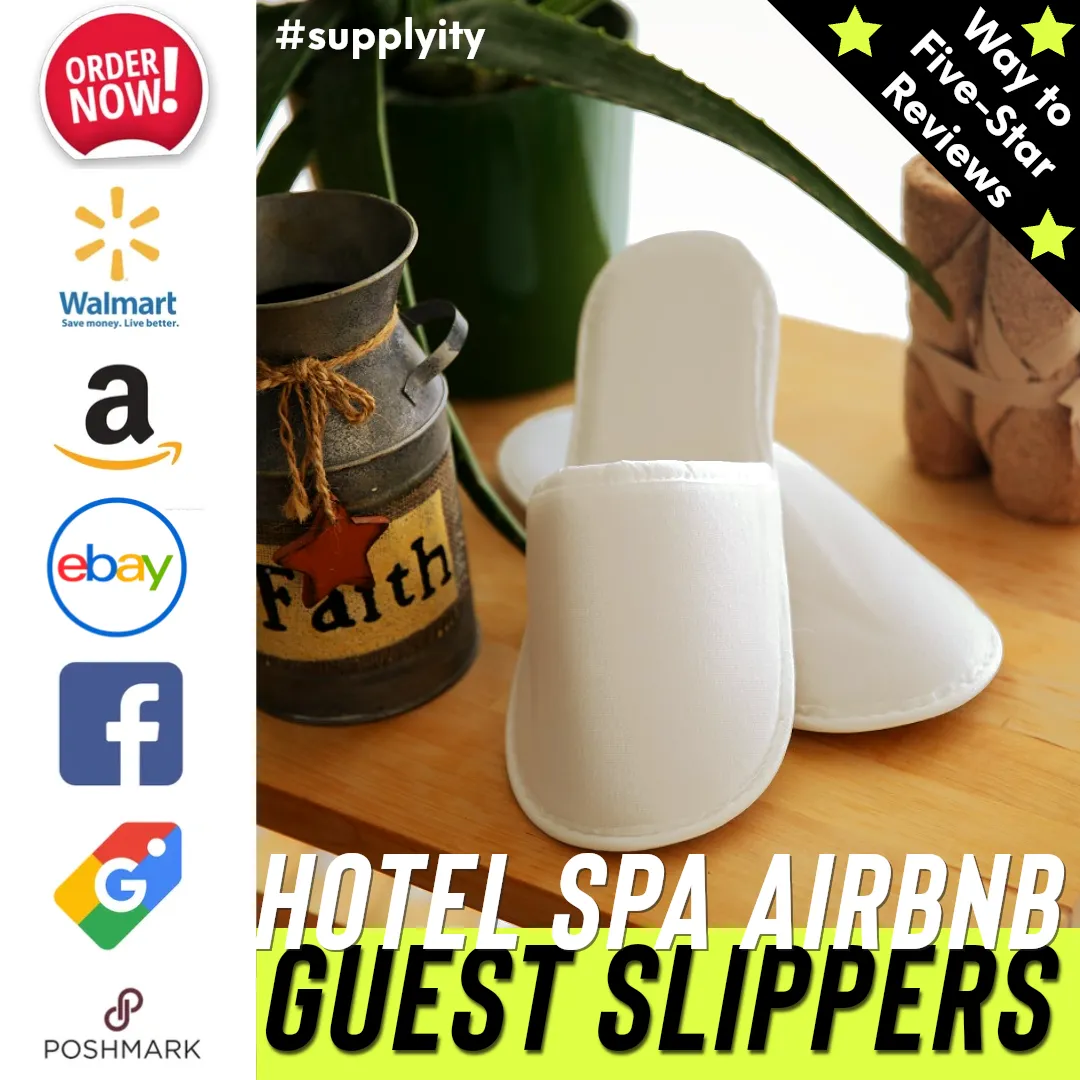 Chochili 20 Pairs Fabric Packed Non-Woven Disposable Hotel Slippers for Airbnb Spa Wedding Guests Adult Men Women Size 10-11, White
