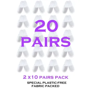 Chochili 20 Pairs Fabric Packed Non-Woven Disposable Hotel Slippers for Airbnb Spa Wedding Guests Adult Men Women Size 10-11, White