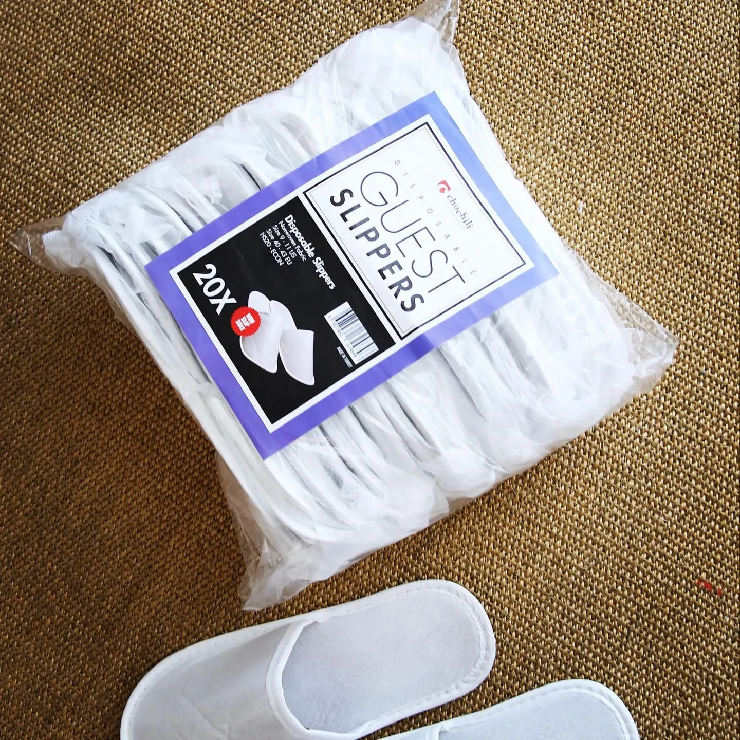 Chochili 20 Pairs Fabric Packed Non-Woven Disposable Hotel Slippers for Airbnb Spa Wedding Guests Adult Men Women Size 10-11, White