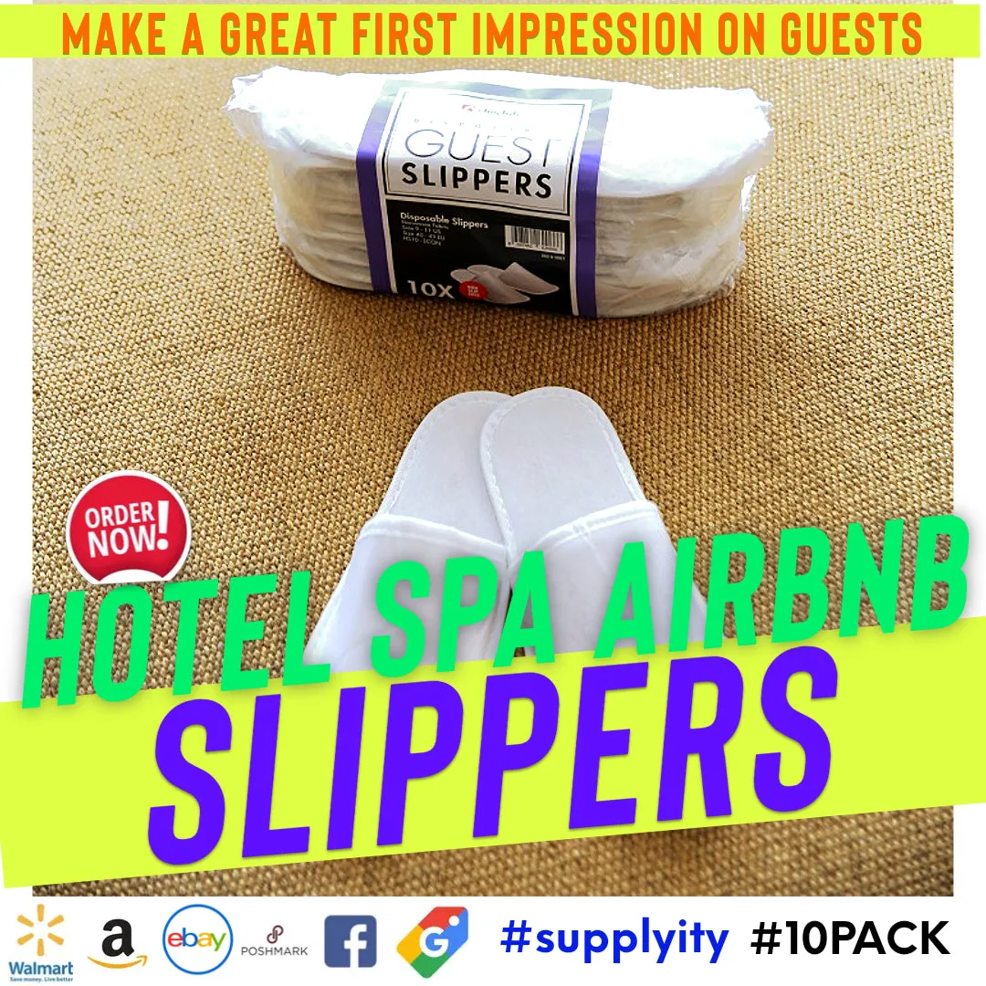 Chochili 20 Pairs Fabric Packed Non-Woven Disposable Hotel Slippers for Airbnb Spa Wedding Guests Adult Men Women Size 10-11, White