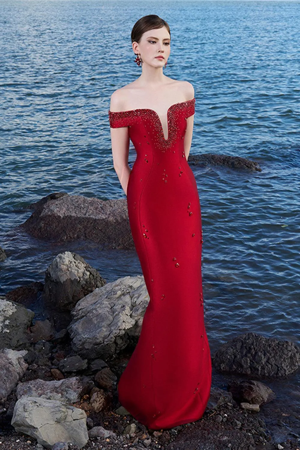 Clarke Sheath Off-Shoulder Taffeta Floor Length Dress