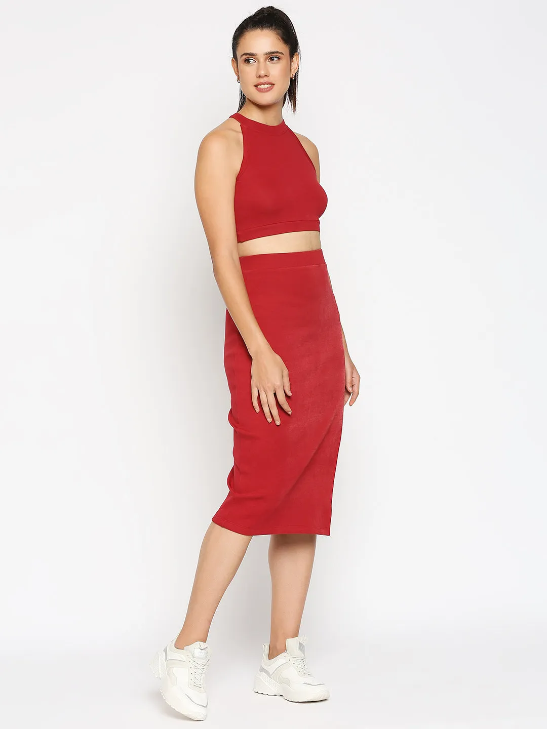 Disrupt Women's Maroon Skirt Co-ord Set