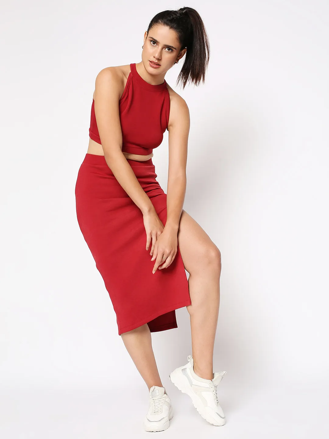 Disrupt Women's Maroon Skirt Co-ord Set