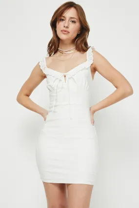 Fitted Mini Dress W/Eyelet Trim