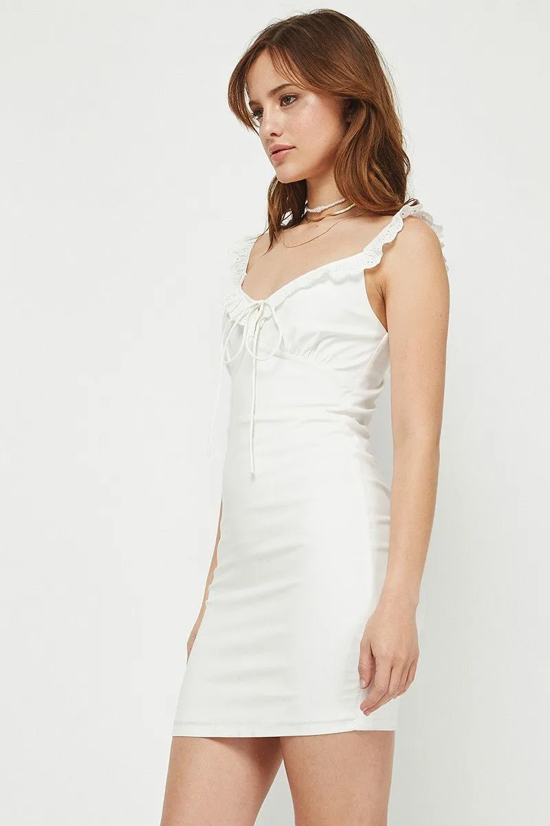 Fitted Mini Dress W/Eyelet Trim