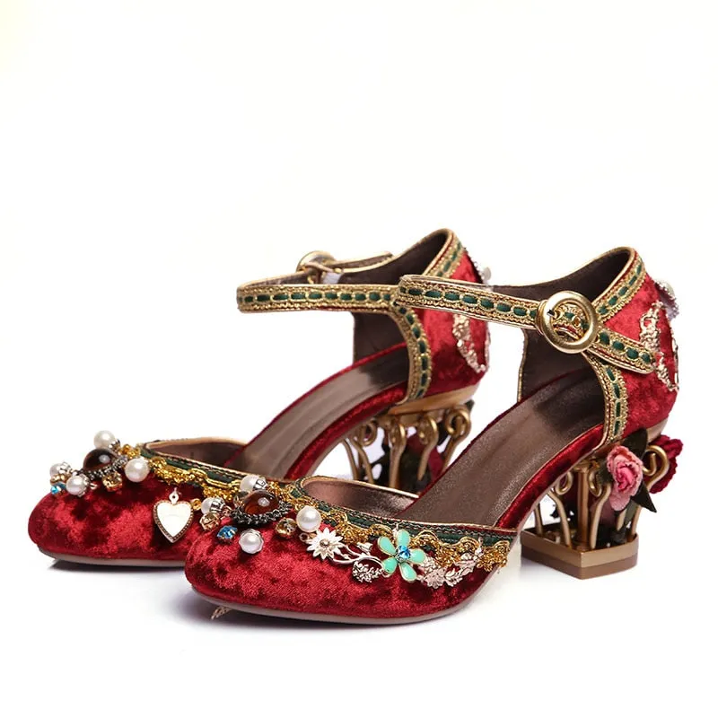 Floral Gem Studded Heels