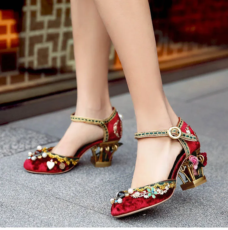 Floral Gem Studded Heels