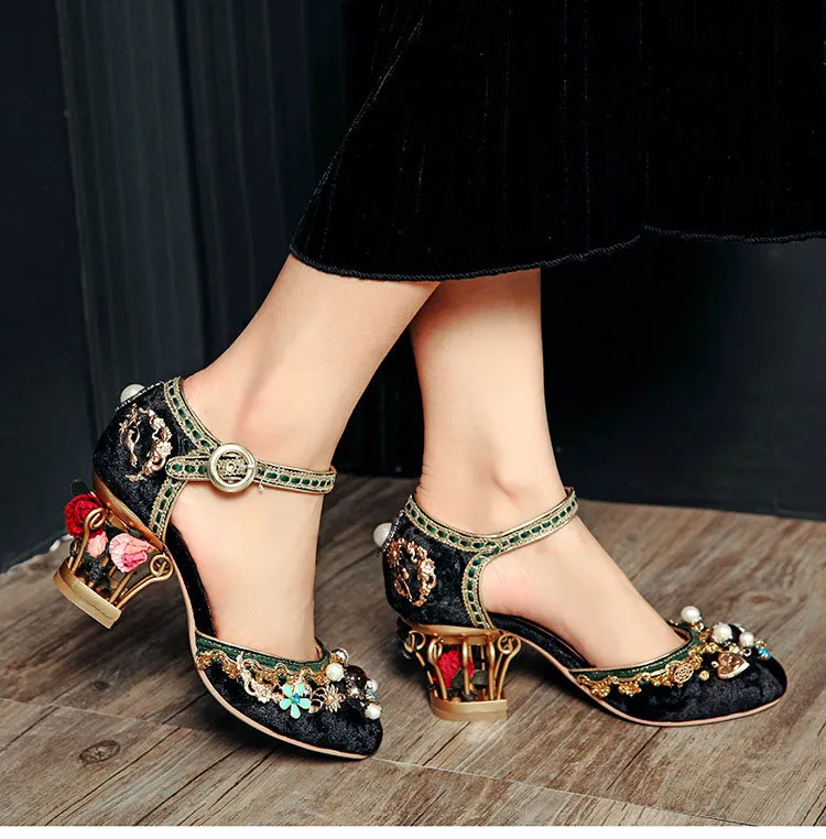 Floral Gem Studded Heels
