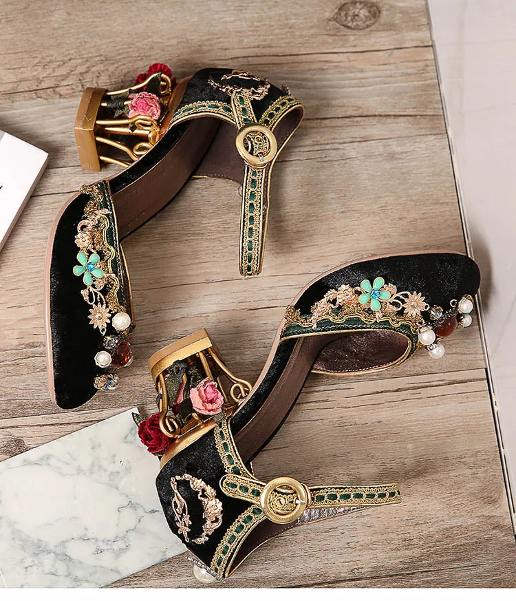 Floral Gem Studded Heels