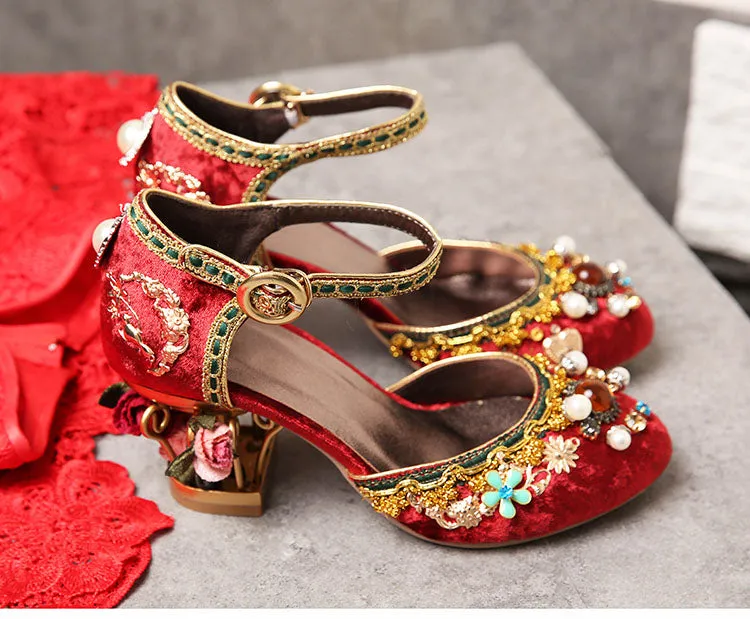 Floral Gem Studded Heels