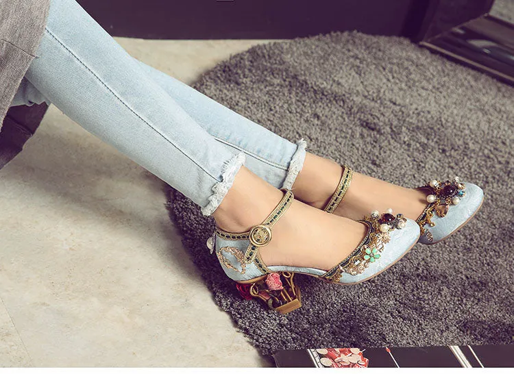 Floral Gem Studded Heels