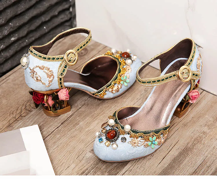 Floral Gem Studded Heels