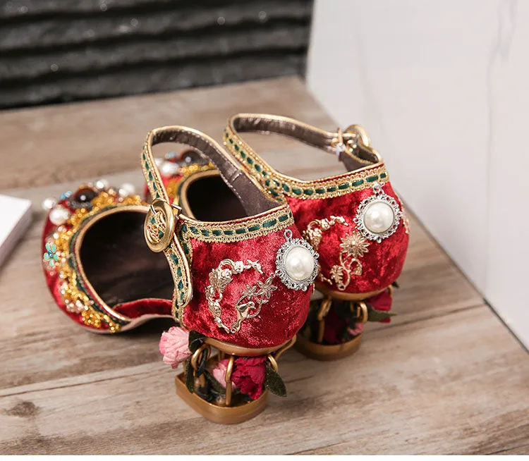 Floral Gem Studded Heels