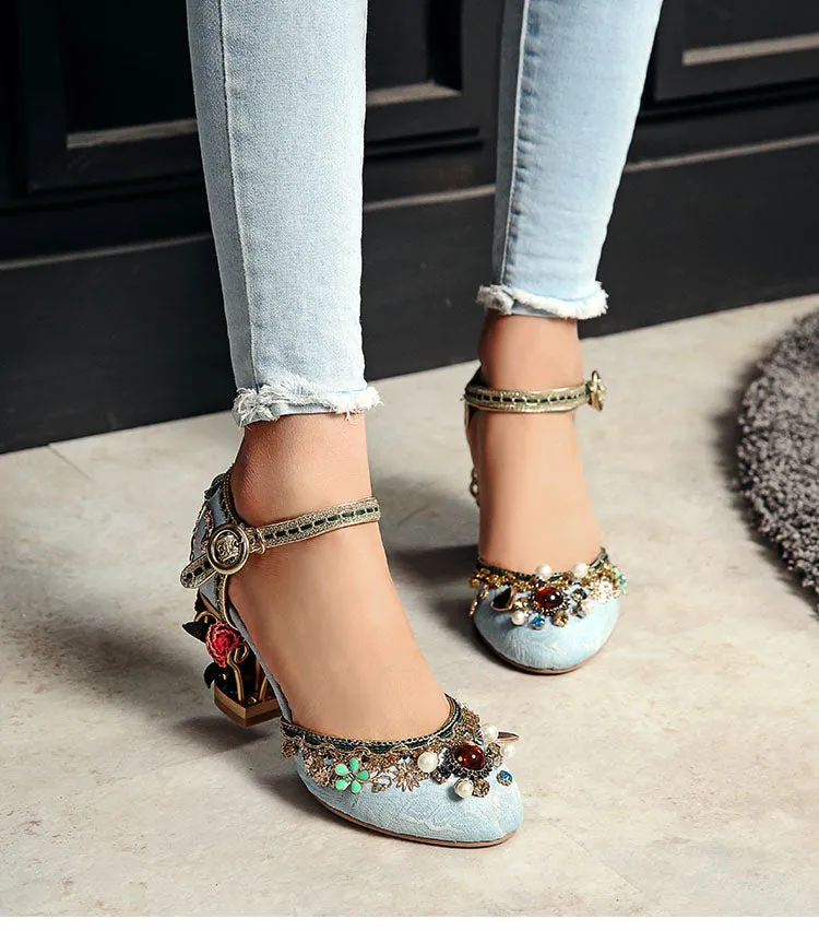 Floral Gem Studded Heels