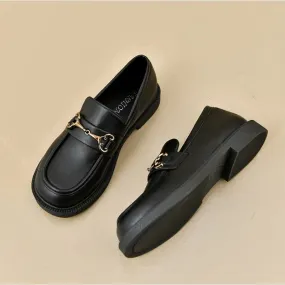 Joskaa Women Shoes Ladies Flat Fashion Vintage British Leather Oxford Loafers  Comfy Casual Shallow Flats Gold Logo