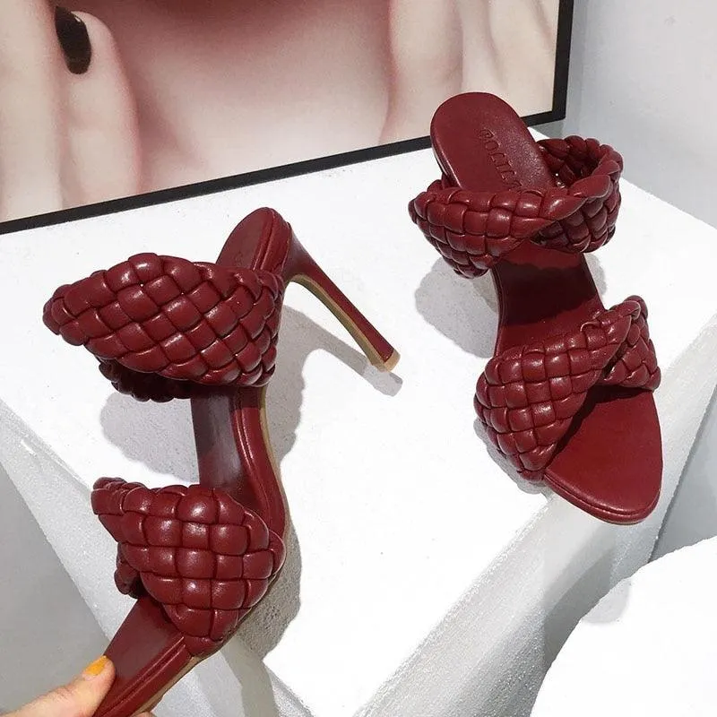 Leather Braided High Heel Runway Sandals