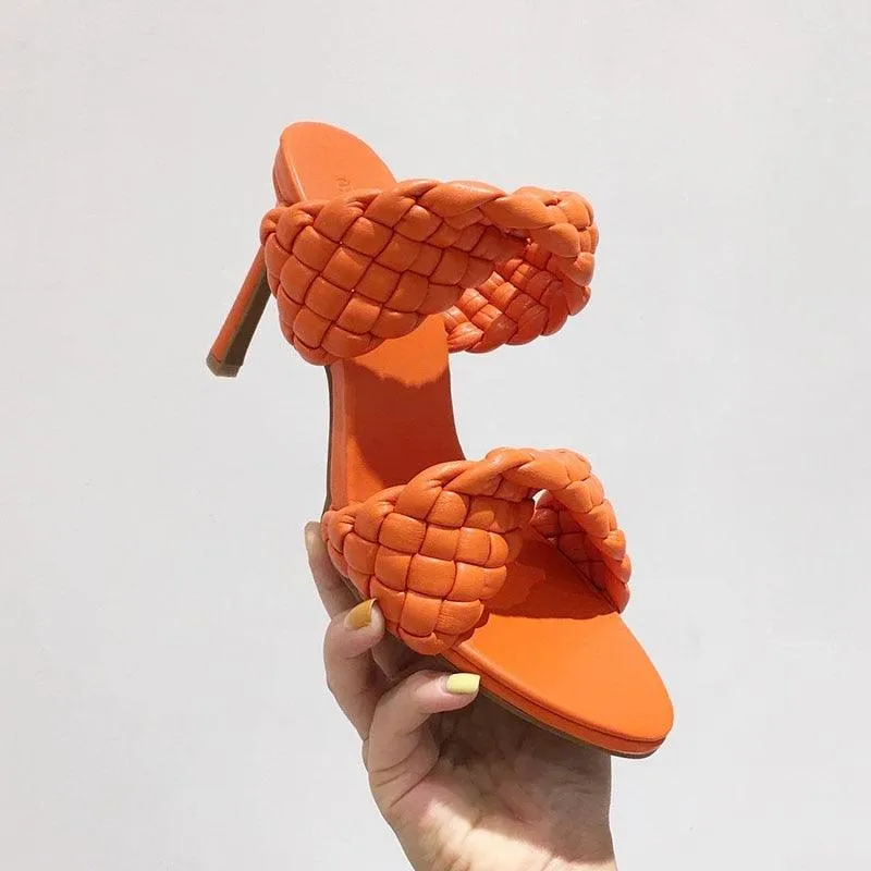Leather Braided High Heel Runway Sandals
