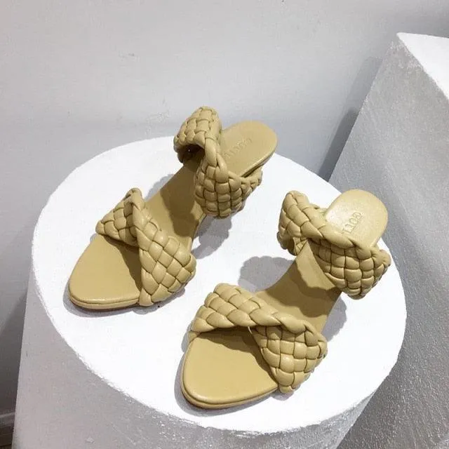 Leather Braided High Heel Runway Sandals