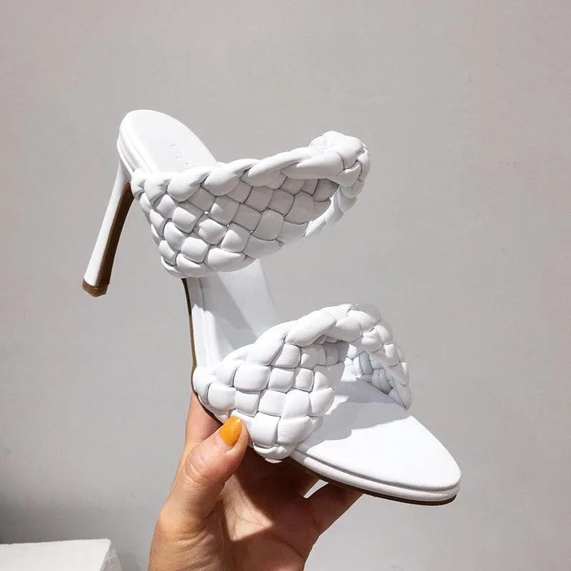 Leather Braided High Heel Runway Sandals