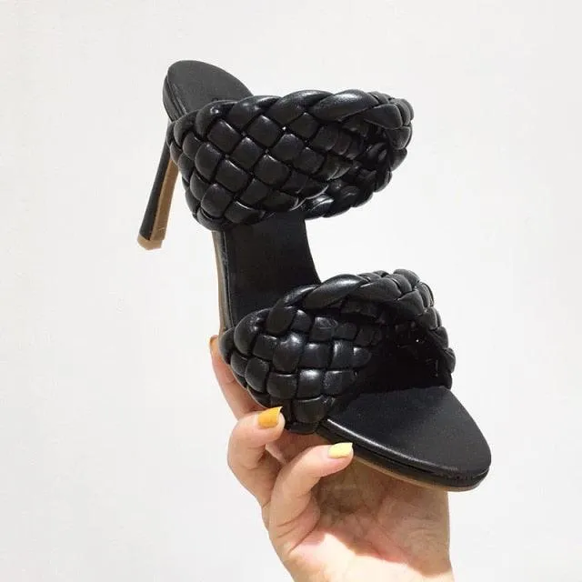 Leather Braided High Heel Runway Sandals