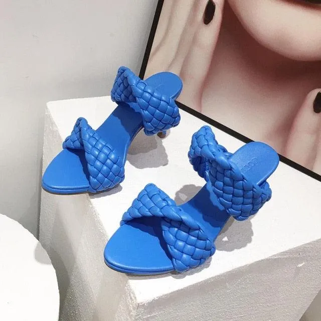 Leather Braided High Heel Runway Sandals