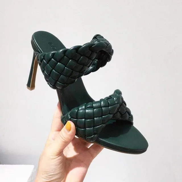 Leather Braided High Heel Runway Sandals