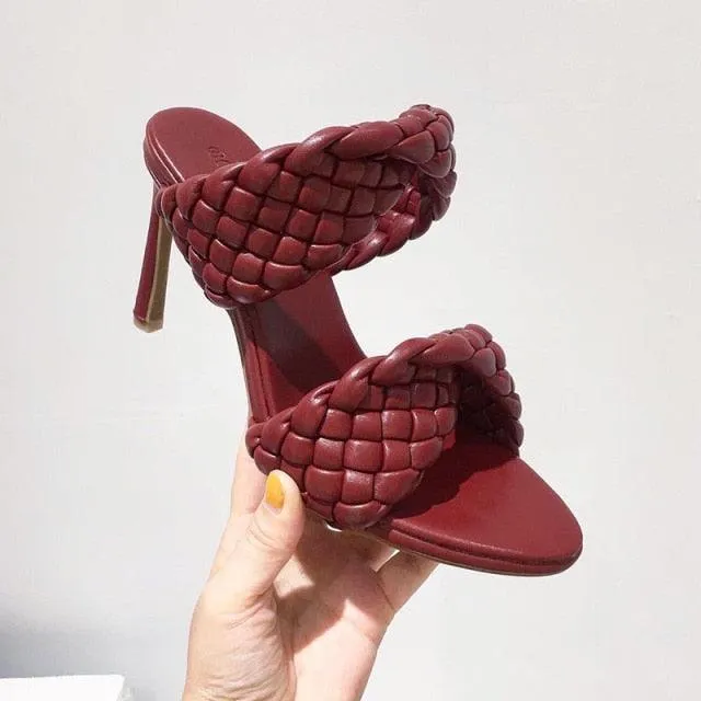 Leather Braided High Heel Runway Sandals