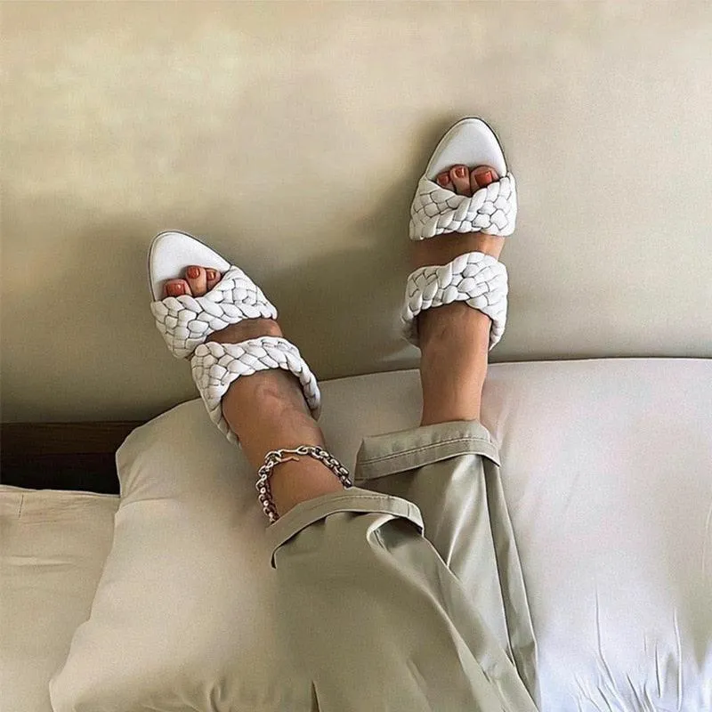 Leather Braided High Heel Runway Sandals