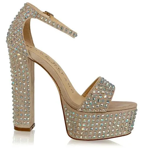 Marc Defang CAROLINE CUBAS Platform Pageant Heel Prom Shoe Wide AB Crystal