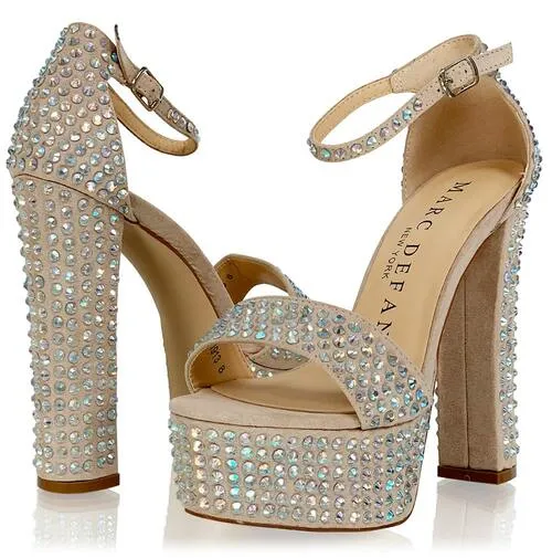 Marc Defang CAROLINE CUBAS Platform Pageant Heel Prom Shoe Wide AB Crystal
