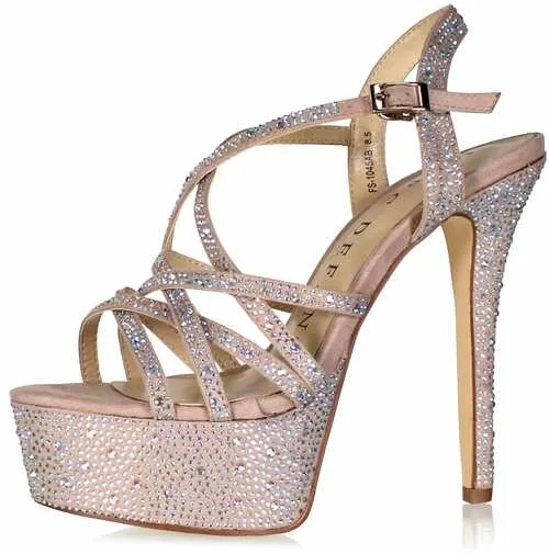 Marc Defang Marc Top AB Crystal Strap Platform Heels Pumps 6" Shoe Pageant