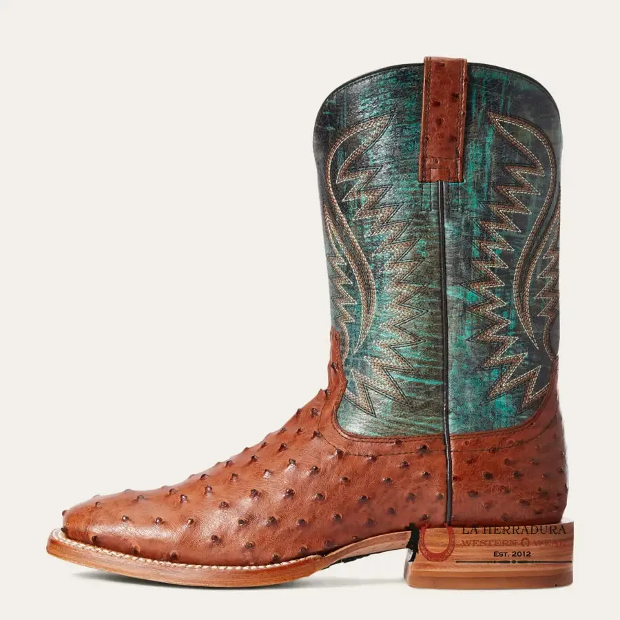 MENS ARIAT GALLUP BRANDY FULL QUILL OSTRICH/TURQUOISE