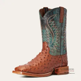 MENS ARIAT GALLUP BRANDY FULL QUILL OSTRICH/TURQUOISE