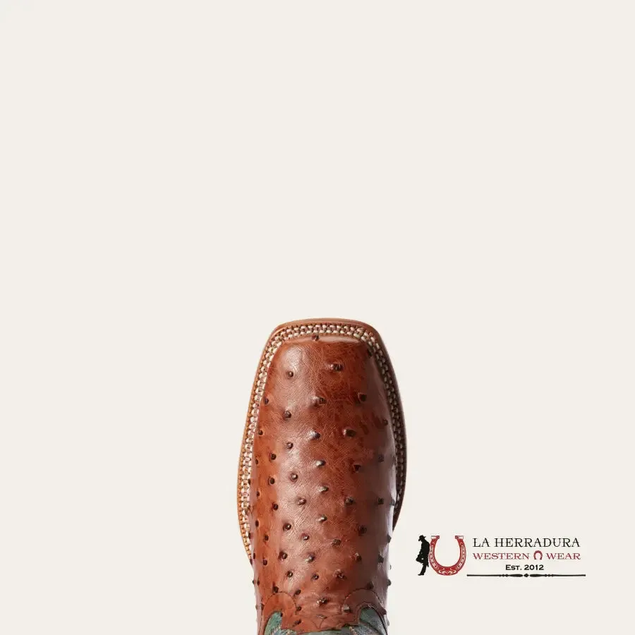 MENS ARIAT GALLUP BRANDY FULL QUILL OSTRICH/TURQUOISE